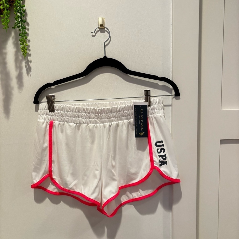 U.S. Polo Assn. NWT White Neon Hype Solid Running Short Women's Size Medium